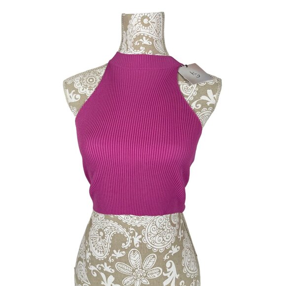 Happily Grey Ribbed Halter Crop Top Womens Size Medium Polyester Vibrant Pink - Picture 1 of 7